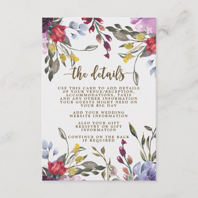 carte d'information du mariage floral fleur sauvag (Devant)