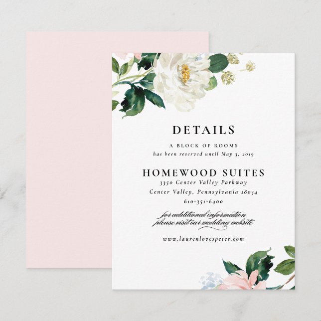 Carte d'information du Mariage floral rose pâle (Devant / Derrière)