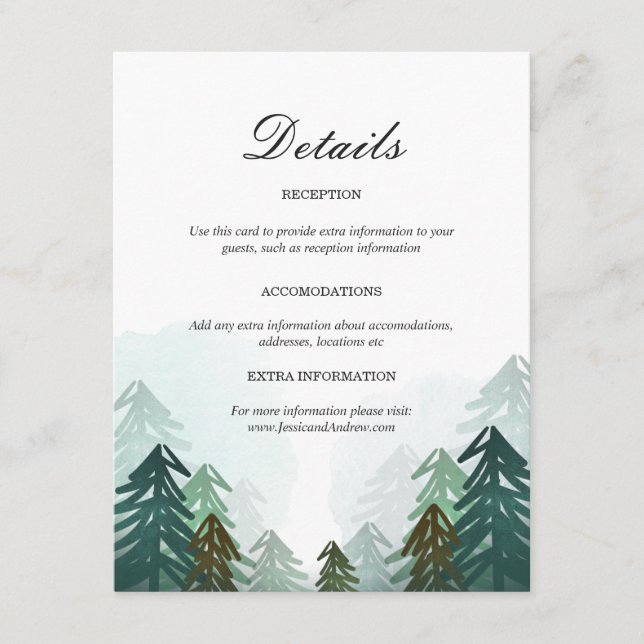 Carte d'information du Mariage forestier Pine Tree (Devant)