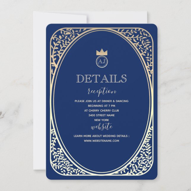 Carte d'information Elegant Marine and Gold Mariag (Devant)
