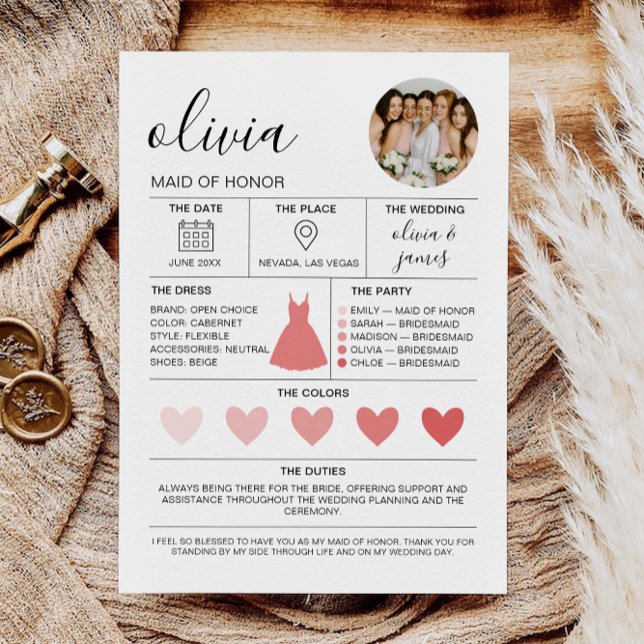 Carte d'information et de proposition de Morden Br (Morden Bridesmaid Information & Proposal Card)