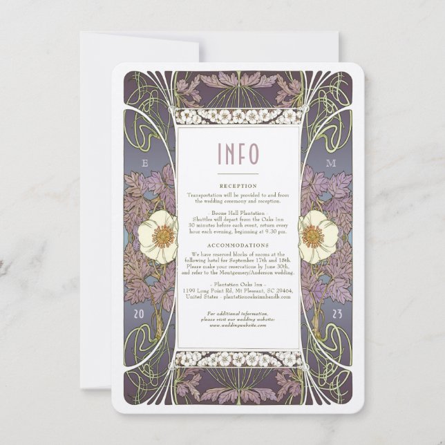 Carte d'information Mariage Art Nouveau élégant (Devant)