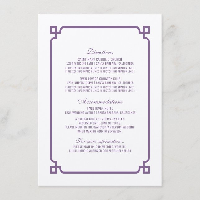 Carte d'information Mariage chic Purple Deco (Devant)