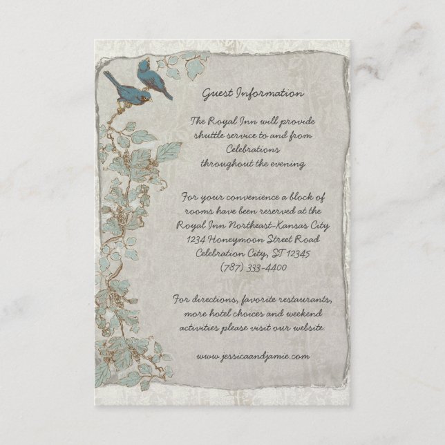 Carte d'information Mariage damassé Rustic Turquoi (Devant)