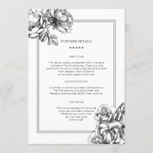 Carte d'information Mariage floral noir et blanc