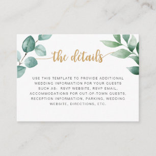 Carte d'information mariage or Eucalyptus