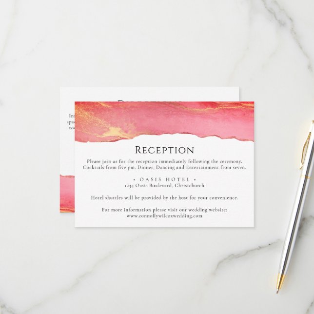 Carte d'information Mariage rose vif tendance (Devant/Arrière en situation)