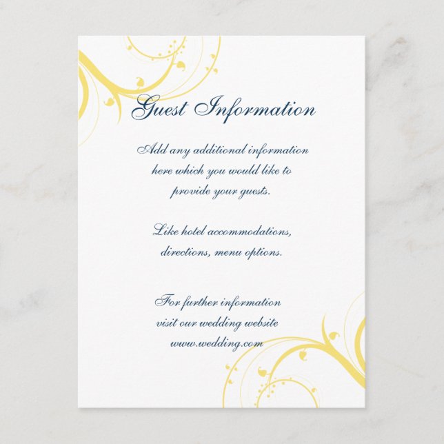 Carte d'information Mariage Yellow Swirls (Devant)