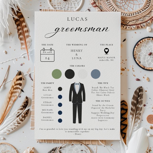 Carte d'information minimaliste des Groomsmen (Créateur téléchargé)