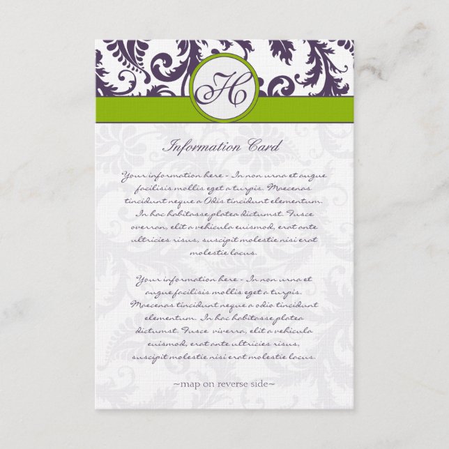 Carte d'information Monogram Lapis Purple Damask (Devant)