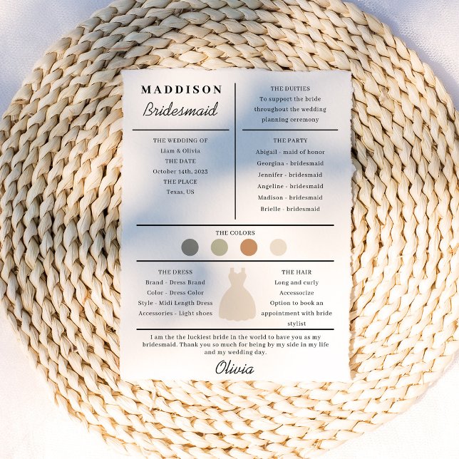 Carte d'information pour demoiselles d'honneur (Créateur téléchargé)