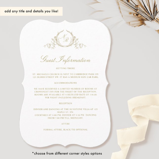 Carte d'information pour invité Élégant Monogramme (Créateur téléchargé)