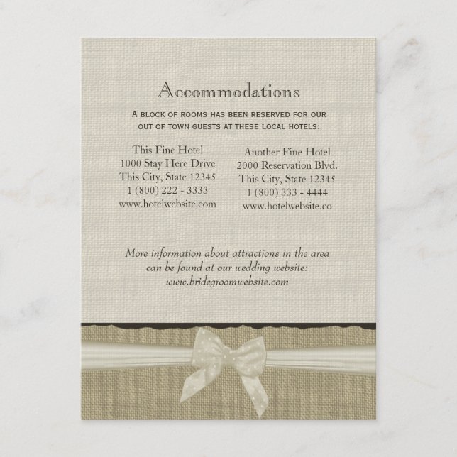 Carte d'information Russe Burlap and Bow Direction (Devant)