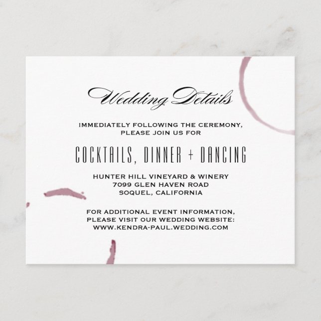 Carte d'information sur le vignoble Wine Stains (Devant)