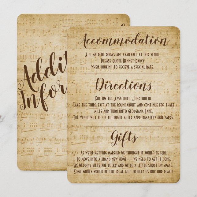 Carte d'information sur l'enclosure de musique vin (Devant / Derrière)