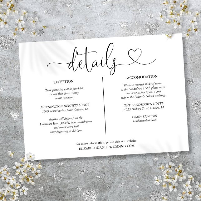 Carte d'information sur les détails de l'écriture  (Elegant Heart Script Details Information Invitation)