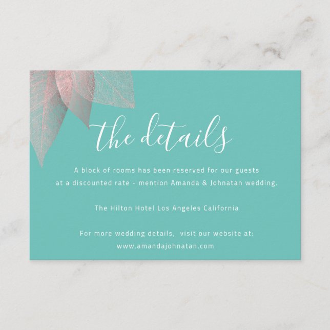 Carte d'information sur les détails du mariage (Devant)