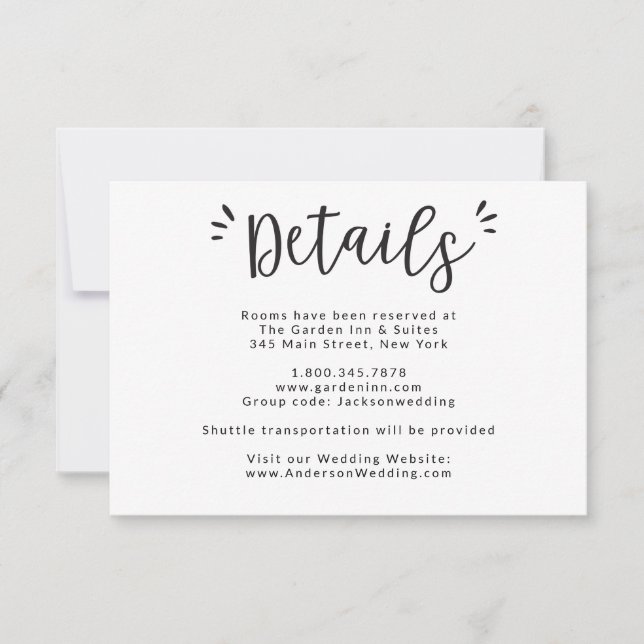 Carte d'information sur les détails du mariage et  (Devant)