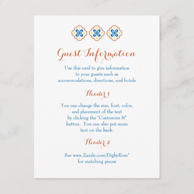 Carte d'information Talavera Spanish Tile (Devant)