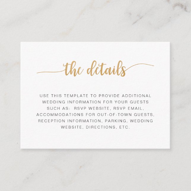 Carte d'informations mariage en or blanc simple (Devant)