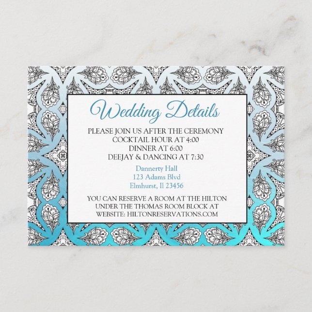 Carte d'informations sur le Mariage Aqua Blue Mand (Devant)