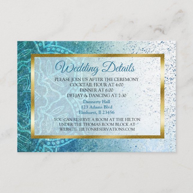 Carte d'informations sur le Mariage Blue Mandala (Devant)
