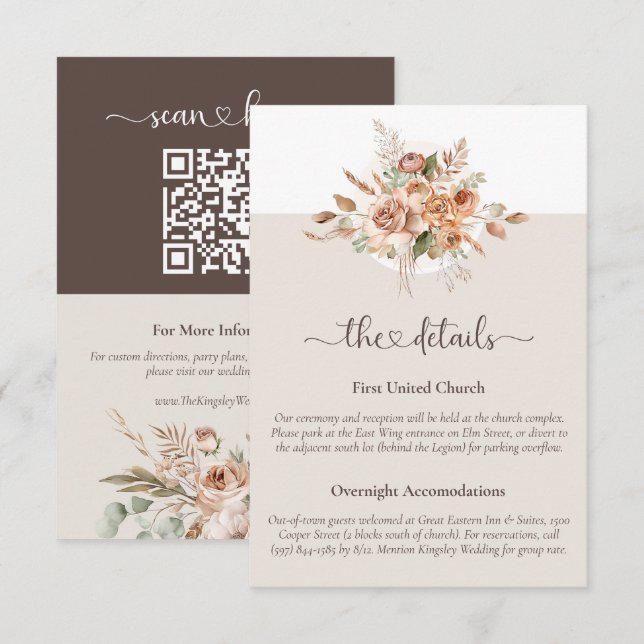 Carte d'informations sur le Mariage de fleurs de t (Devant / Derrière)