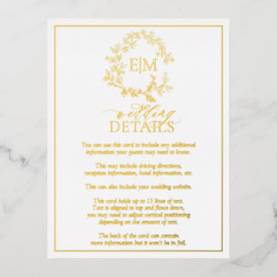Carte d'informations sur le Mariage de Monogramme 