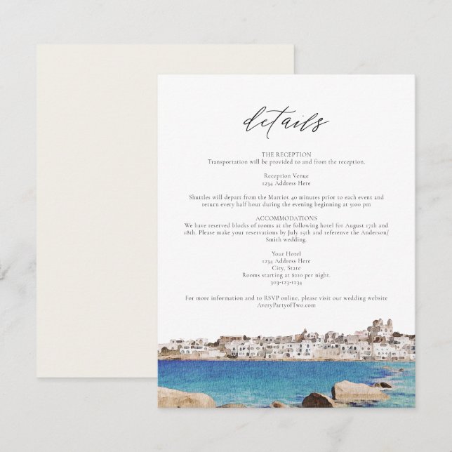 Carte d'informations sur le Mariage de voyage PARO (Devant / Derrière)