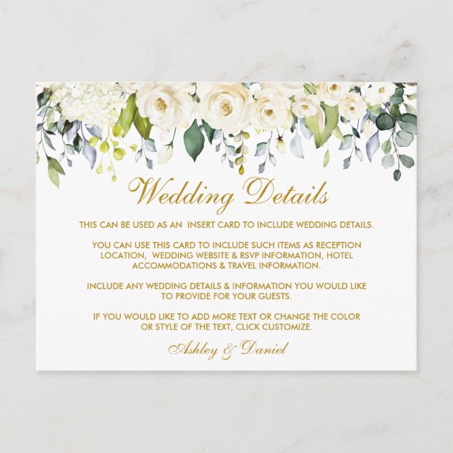 Carte d'informations sur le Mariage Floral Blanc D (Devant)