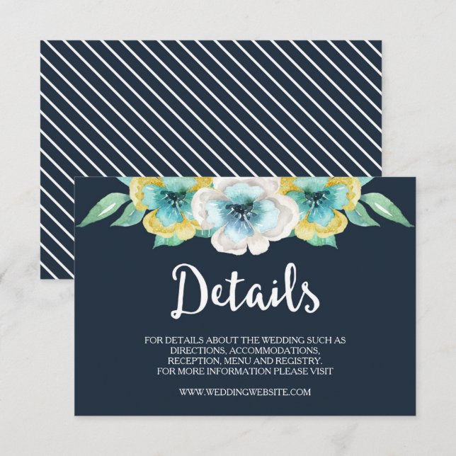 Carte d'informations sur le Mariage Floral Blue Wa (Devant / Derrière)