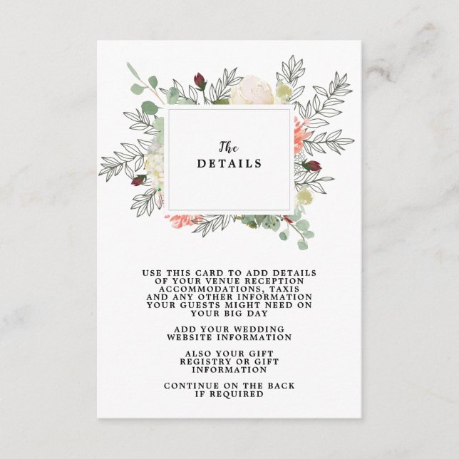 carte d'informations sur le mariage floral boho (Devant)