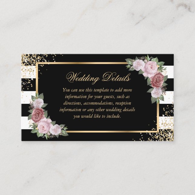 Carte d'informations sur le Mariage Floral rose no (Devant)