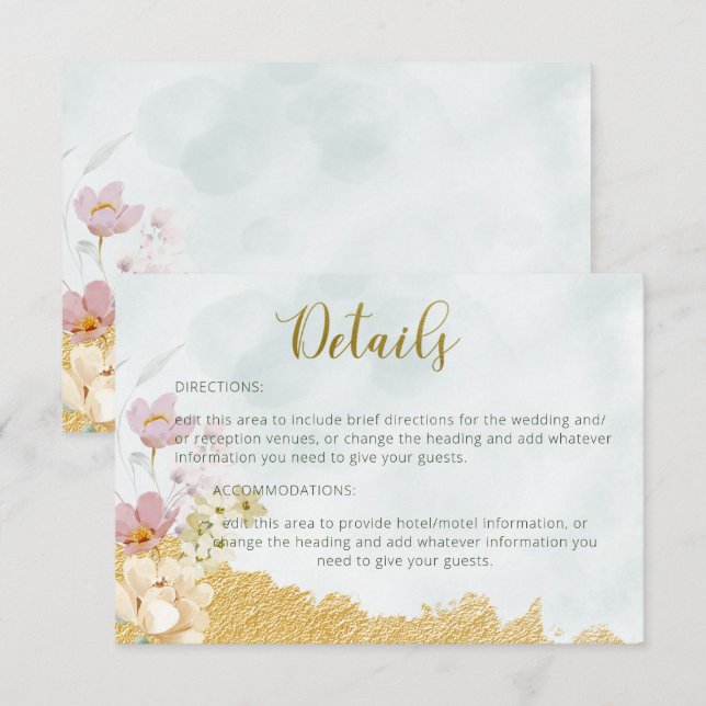 Carte d'informations sur le Mariage floral trempé  (Devant / Derrière)