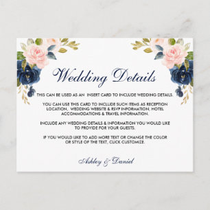 Carte d'informations sur le Mariage rose bleu flou