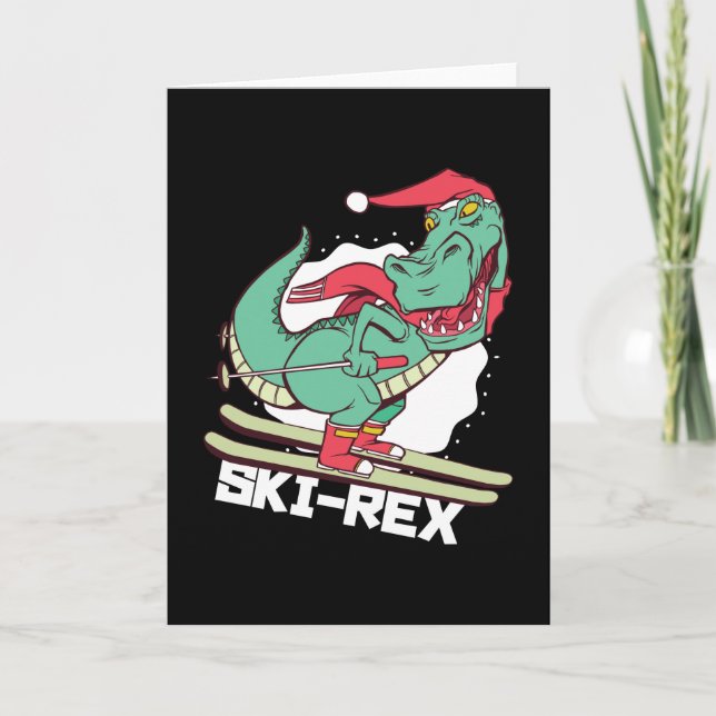 Carte Dino Ski Rex Ski drôle Cadeau de Noël (Devant)
