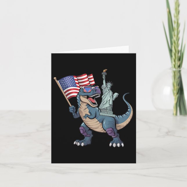 Carte Dino Statue De La Liberté 4 juillet Drôle Garçons  (Devant)