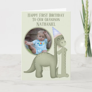 Carte Dinosaur 1 Photo Aperture First Birthday Card