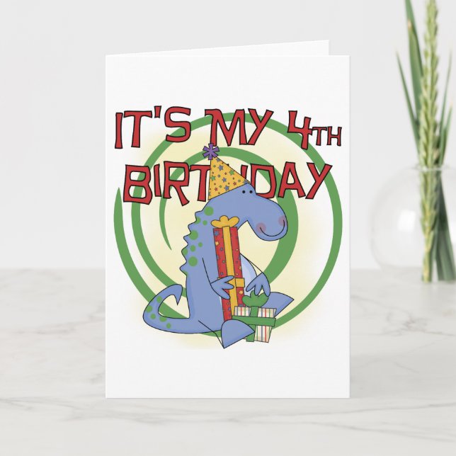 Carte Dinosaur 4e anniversaire T-shirts et cadeaux (Devant)