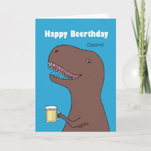 Carte Dinosaur drôle avec bière Joyeux anniversaire bièr