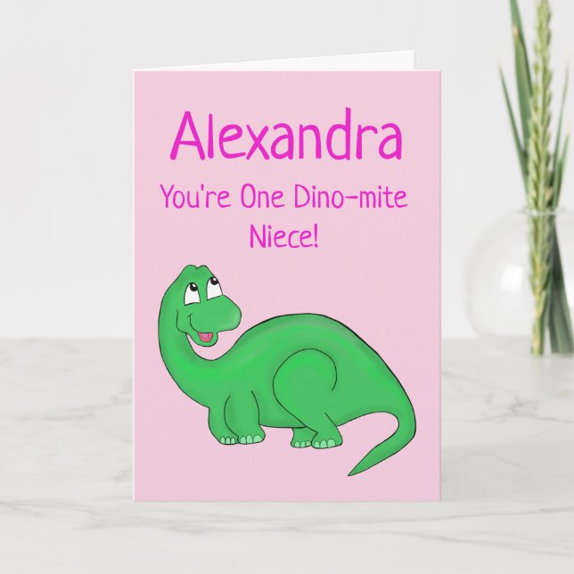 Carte Dinosaur Niece Rose mignon Anniversaire (Devant)