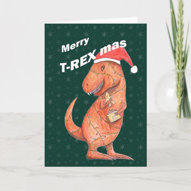 Carte Dinosaur Noël Funny T-Rex alternatifs vacances (Devant)