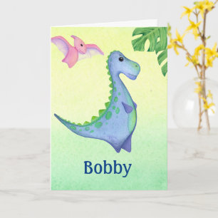 Carte Dinosaur Nom du garçon et âge mignon Anniversaire