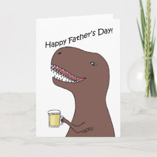 Carte Dinosaur tenant une bière amusante Fête des pères 
