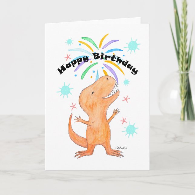 Carte Dinosaur tyrannosaurus T-rex joli joyeux anniversa (Devant)