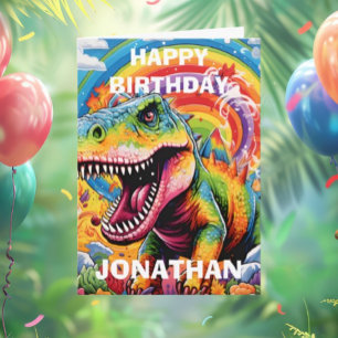 Carte dinosaure anniversaire coloré mignon