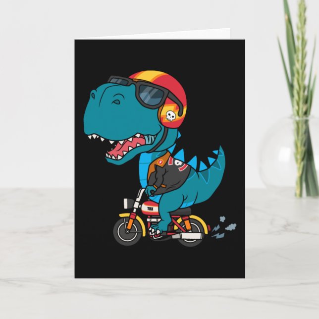 Carte Dinosaure cool chevauchant une moto (Devant)