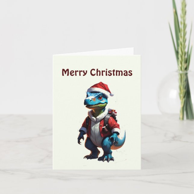 Carte Dinosaure de Noël bleu (Devant)