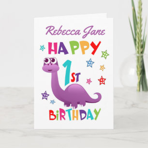 Carte Dinosaure pourpre 1er anniversaire