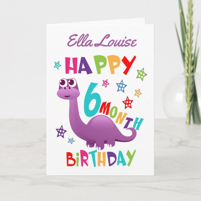 Carte Dinosaure pourpre 6 mois Anniversaire (Devant)